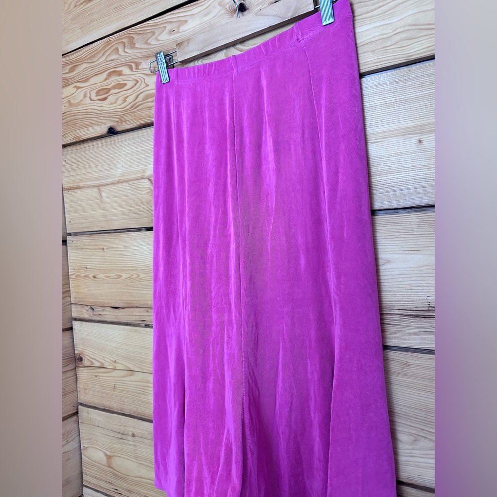 Vintage Kim & Co 609 Tulip Pink Fuchsia Midi Twirl Skirt Slinky Sz Medium Retro - Picture 4 of 7